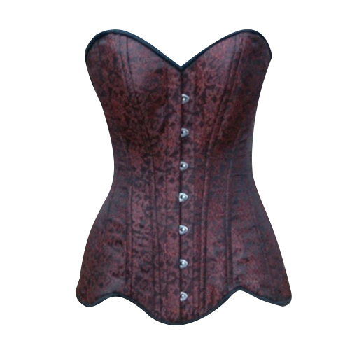 Red Black Brocade Overbust Corset