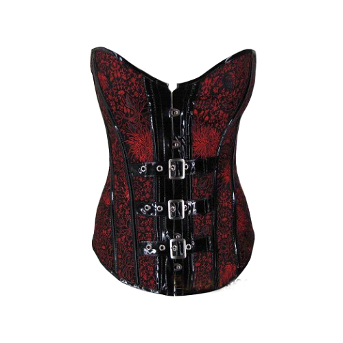 Black Corset with Red Floral Brocade PVC Trim