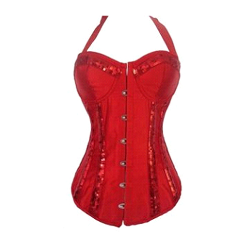 Red  Sequined Halter Corset