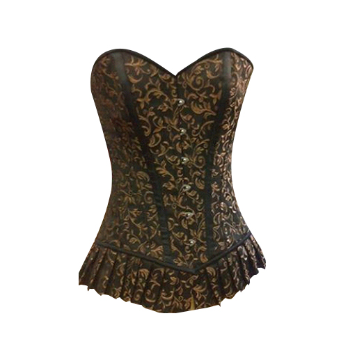 Gold Black Brocade with Frill OB Corset