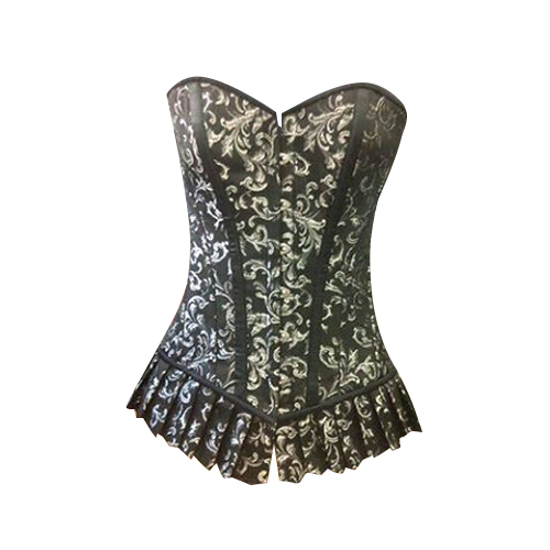 Silver Black Brocade with Frill OB Corset