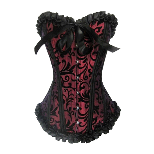 Red Satin with Black Lace Overlay Corset