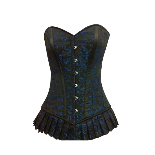 Blue Black Brocade with Frill OB Corset