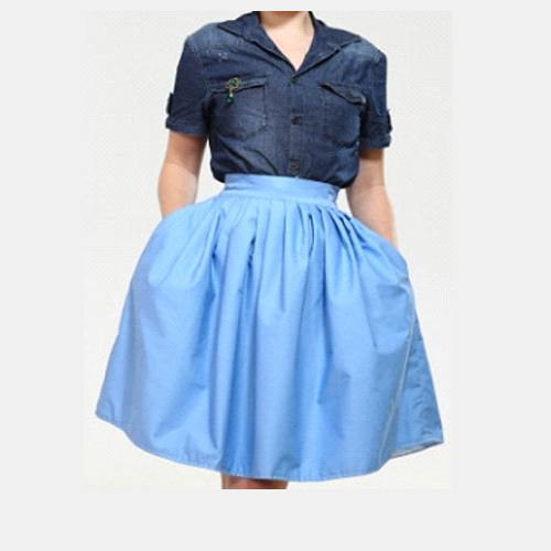 Exclusive-full-shaped-Skirt-till-knees-with-pockets-from-thin-Blue-Cotton--Also-available-in-White,-Black