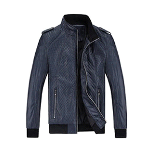 MENS STAND COLLAR PU LEATHER CASUAL FASION ZIPPER JACKET