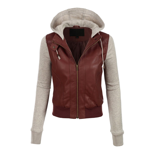 hoodie maroon leather and fleece